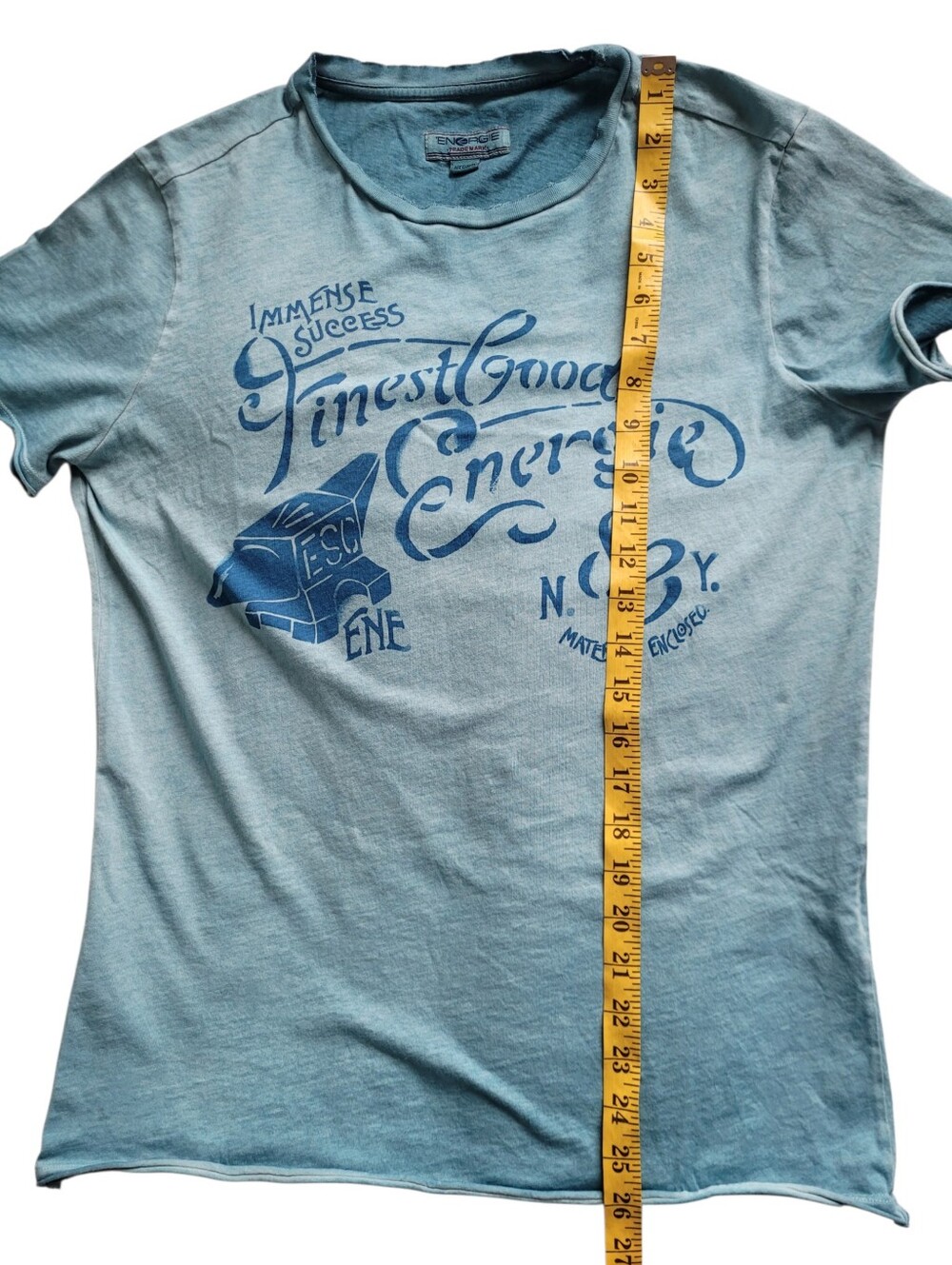 Vintage Y2K Energie Cyber Grunge Light Dusty Blue Graphic Tee Medium - Picture 9 of 9
